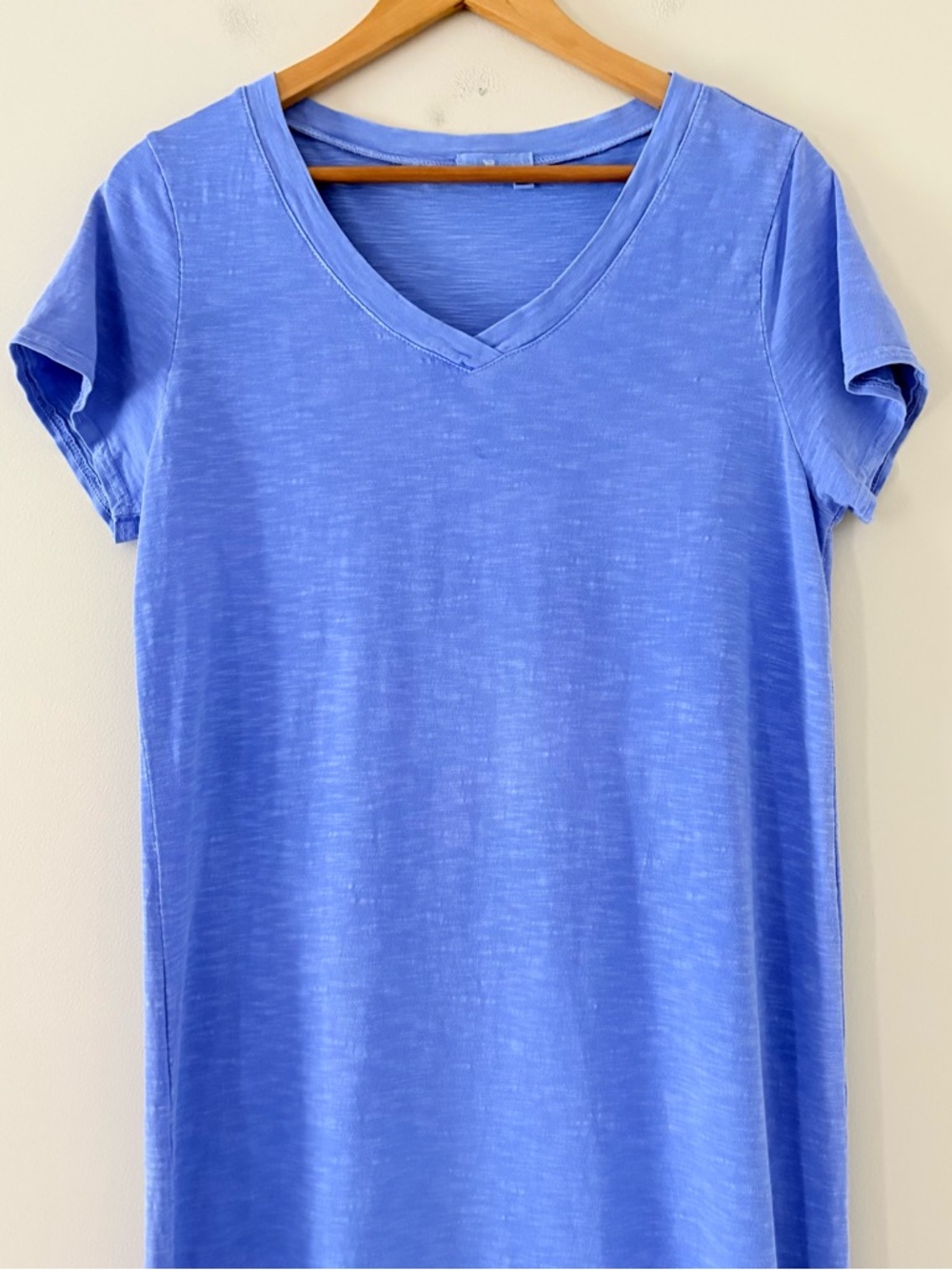 Fresh Produce Blue T-Shirt Dress Ruched Tie Side Midi Cotton Made in USA Sz L - Picture 3 of 13
